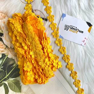 uniquemart Yellow Cotton Lace, Yellow Flower Lace, Yellow Lace Border, Yellow Colour Lace For Suit, Dupatta, Plazo, Frowk, Gown (Yellow/20Mtr) Lace Reel