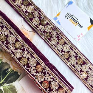 uniquemart Beautiful Wine Golden Velvet Lace Border For All Type Fancy Dresses Wine Lace Border, Velvet Lace Border, Velvet Lace Design (DeepWine/9Mtr) Lace Reel
