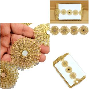 Balar Gold Sewing Mirror Laces Borders Material for Saree Dress Blouses Lehenga Cholis Embellishments Craft,and Home Decor (4,Mtr Lace Reel