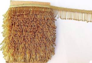 Swag Enterprises Golden Pipe Lace With Hanging Latkan Lace for Saree, Dress, Lehenga 8M Lace Lace Reel