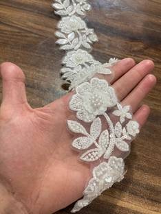 DIVARA premieum White flower patch lace rell (Pack of 2meter Width-6.5cm) used in saree suit lehenga and many more sewing purposes Lace Reel