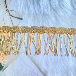 यूनिकमार्ट Golden Shiny Sitara Latkan Lace Border Golden Net Border Lace for Fancy Dresses Golden Lace, Golden Lace Border, Golden Lace Design (Golden/4.5Mtr) लेस रील