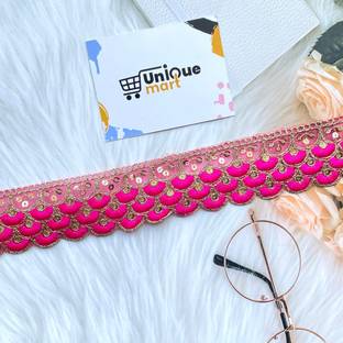 uniquemart Rani Pink Lace Border, Rani Lace Design, Zari Work Lace Border, Cutwork Lace, Sequence Lace, Saree Lace Border, Dark Pink Lace (Pink/9Meter) Lace Reel