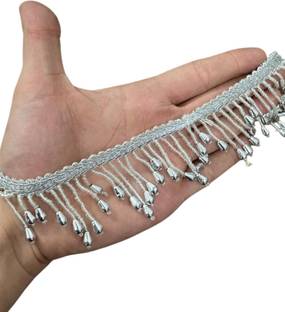 DIVARA Silver lace with beautiful hanging design. used in saree suit lehenga blouse choli chunni pack of 4meter width 50mm Lace Reel