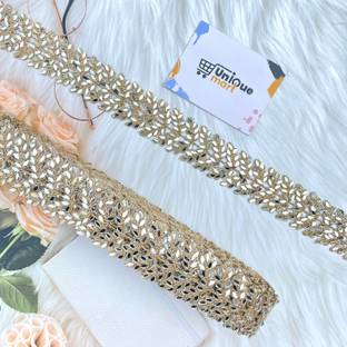 uniquemart Beautiful Golden Patti Mirror Work Border Lace For Lehenga, Blouse, Saree, Frowk, Gown, Garara & Craft Work (Golden/4.5Mtr) Lace Reel