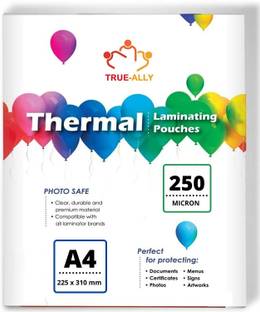 True-Ally A4 size 250 Micron 100 sheets of Lamination Pouch Clear Glossy Thermal sheets A4 Laminating Sheet
