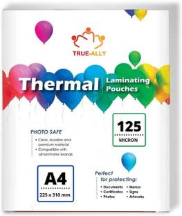 True-Ally 125 Micron Pouch Clear Glossy Thermal sheets A4 Laminating Sheet