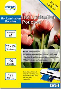 Ergin ERGIN Hot Lamination Pouch 70mmx100mm 125 Micron Pack of 4 (400 Sheets) Laminating Sheet