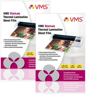 VMS Starlam Lamination Pouch 65mmx95mm 125 Micron Pack of 2 (200 Sheets) for IDCard ID Badge Laminating Sheet