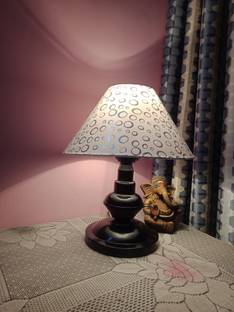 DIKANSHA Silver Printed Conical Shade and Beautiful Table Lamp for Bedroom Drawing Table Lamps Lamp Shade
