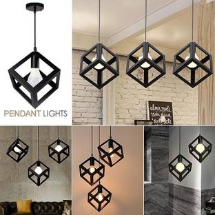 AYOULIGHTS (PACK OF 2)Cube Hanging Pendants Light E27 Holder, Black Hanging Lights (Pendant Lights) Lamp Shade
