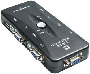 WiredCom 4 Port USB 2.0 KVM Switch Box With 4 KVM Cables to Control up to 4 Computers Wired USB Lan Adapter compatible with Windows, Linux, Mac, Ubuntu