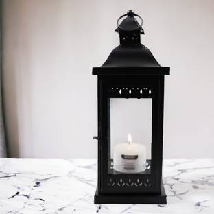 Hosley Black Decorative Lantern with Free Pillar CandleHosley Black Decorative Lantern with Free Pillar Candle Black Iron Table Lantern