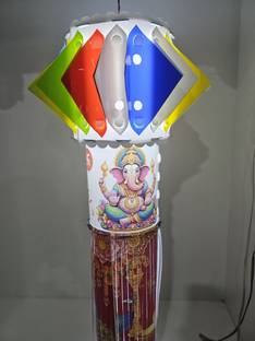 DhirElectronics Ganesh Lakshmi Handmade Diwali Lantern with Light – Reusable & Washable Multicolor Plastic Hanging Lantern