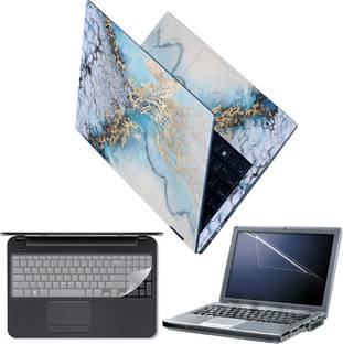 FineArts Full Body Laptop Skin with Screen Guard and Key Guard - Cyan Golden Ocean View Combo Set