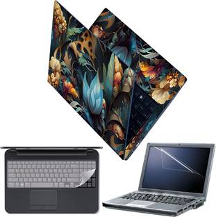FineArts Laptop Skin with Screen Guard and Key Guard - Floral Jungle Pattern Combo Set