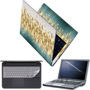 Techfit Full Body Laptop Skin with Screen Guard and Key Guard - Golden Thumb Prints Combo Set