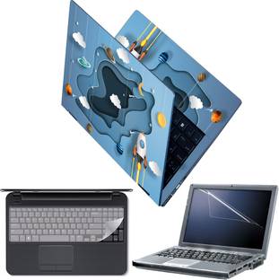 Techfit Full Body Laptop Skin with Screen Guard and Key Guard - Space Art Light Blue Combo Set