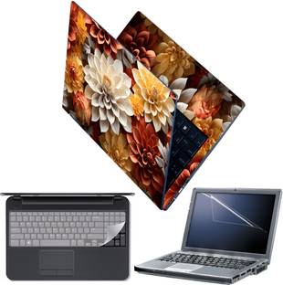 Techfit Full Body Laptop Skin with Screen Guard and Key Guard Top View Beautiful Flowers Combo Set