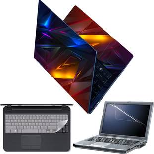 FineArts Full Body Laptop Skin with Screen Guard and Key Guard - Classic Red Black Blue Combo Set
