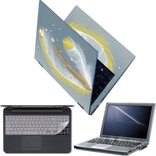 Techfit Full Body Laptop Skin with Screen Guard and Key Guard - White Pearl Feather Combo Set