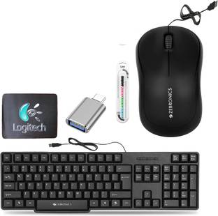 Mophonics Wired K20 Keyboard, Mouse, MousePad, C-OTG, Cable Protector (Set-5) Combo Set