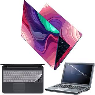 Techfit Full Body Laptop Skin with Screen Guard and Key Guard - Multicolour Waves Combo Set