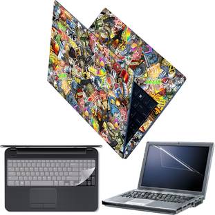 Techfit Full Body Laptop Skin with Screen Guard and Key Guard - Bash Sticker Bomb Combo Set