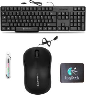 ZEBRONICS K20 Keyboard, Comfort Mouse, MousePad,Cable Protector (Set of 4). Combo Set