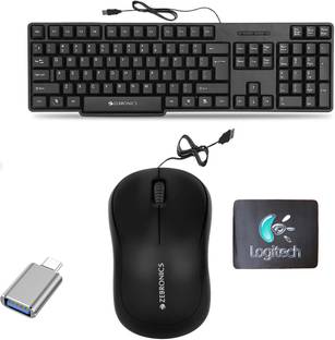 ZEBRONICS K20 Keyboard, Comfort Mouse, MousePad, C-OTG, (Set-4) Combo Set
