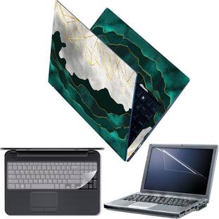 FineArts Laptop Skin with Screen Guard and Key Guard - Golden Lightning on Green Ocean Combo Set