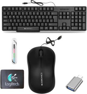 Mophonics K20 Keyboard, Mouse, MousePad, C-OTG & Cable Protector (Set-5) Combo Set