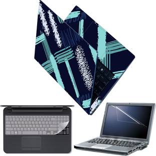 Techfit Full Body Laptop Skin with Screen Guard and Key Guard - Blue Zig Zag Lines Combo Set