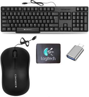 Mophonics Wired K20 Keyboard, Mouse, MousePad, C-OTG (Set of 4) Combo Set