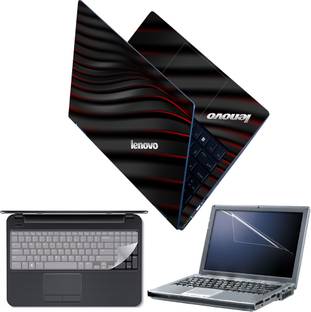 Techfit Full Body Laptop Skin with Screen Guard and Key Guard - lenovo Black Red Waves Combo Set