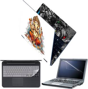 Techfit Full Body Laptop Skin with Screen Guard and Key Guard - Lord Ganesh on White Combo Set