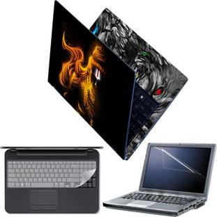 Techfit Full Body Laptop Skin with Screen Guard and Key Guard Lord Hanuman Golden Effect Combo Set