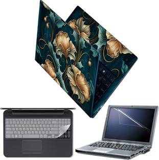 FineArts Laptop Skin with Screen Guard and Key Guard - Decorative Flowers Pattern Combo Set