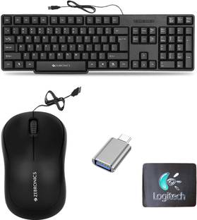 ZEBRONICS K20 Keyboard, Comfort Mouse, MousePad, C-OTG, .(Set of 4). Combo Set
