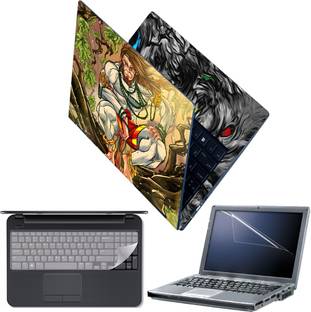 Techfit Full Body Laptop Skin with Screen Guard and Key Guard - Lord Hanuman Sitting Combo Set