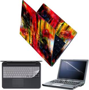 Techfit Full Body Laptop Skin with Screen Guard and Key Guard Red Yellow Shaded Graffiti Combo Set