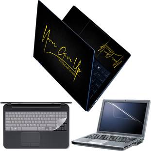 FineArts Full Body Laptop Skin with Screen Guard and Key Guard - Never Give Up on Black Combo Set
