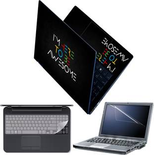 Techfit Full Body Laptop Skin with Screen Guard and Key Guard - I Am Here to Be Awesome Combo Set
