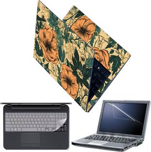 FineArts Laptop Skin Combo with Screen Guard and Key Guard - Vintage Retro Flower Pattern Combo Set