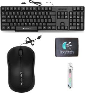 ZEBRONICS K20 Keyboard, Comfort Mouse,Cable Protector,MousePad (Set of 4) Combo Set