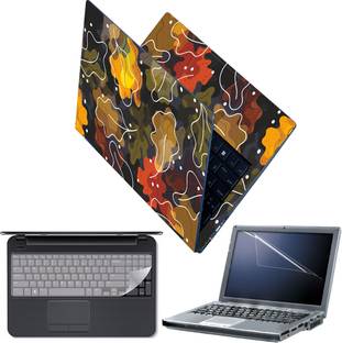 FineArts Laptop Skin Combo with Screen Guard and Key Guard - Colorful Hand Drawn Leaves Combo Set