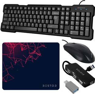 Bestor Set of 5 Combo,USB Wired Keyboard,Wire Mouse,Mouse Pad,typeC converter,4port HUB Combo Set