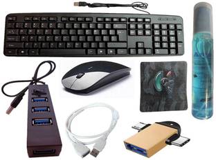 ANJO Wired Keyboard-Wireless Mouse-Pad-Hub 2.0-Cleaner-2in1 OTG C&M-Ext Cable 1.5m Combo Set