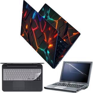 Techfit Full Body Laptop Skin with Screen Guard and Key Guard - Neon Particles Shapes Combo Set