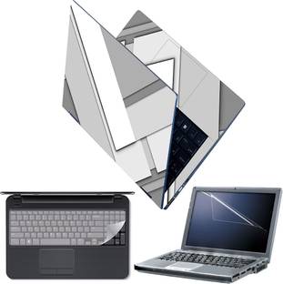 Techfit Full Body Laptop Skin with Screen Guard and Key Guard - Grey White Blocks Combo Set